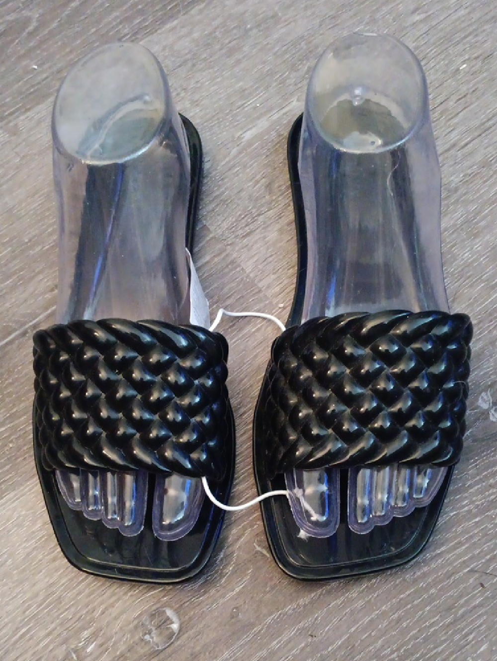 Old Navy Women's Black Faux Woven Slide Rubber Sandals